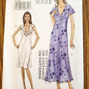 Y2K Vogue Pattern V8230 Semi Fitted Bias Dress Deep V Neck Ruffle Collar 8-14